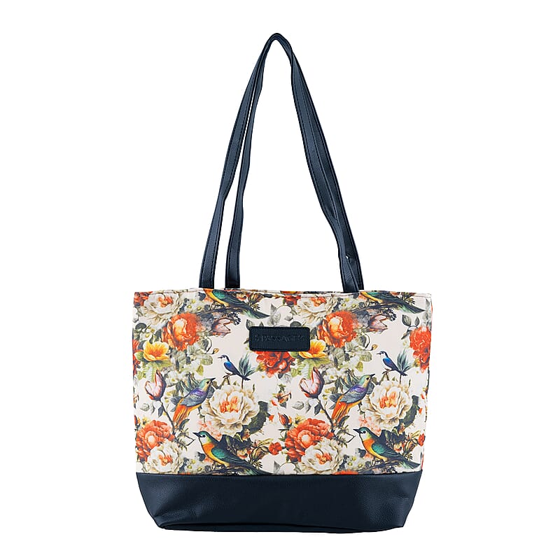 Passage Multi Color Floral Print 60% Polyester, 10% Cotton, 30% Faux Leather Tote Bag