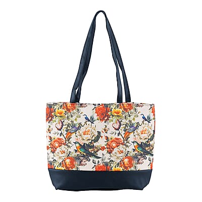 Passage Multi Color Floral Print 60% Polyester, 10% Cotton, 30% Faux Leather Tote Bag
