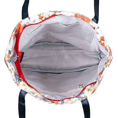 Passage Multi Color Floral Print 60% Polyester, 10% Cotton, 30% Faux Leather Tote Bag