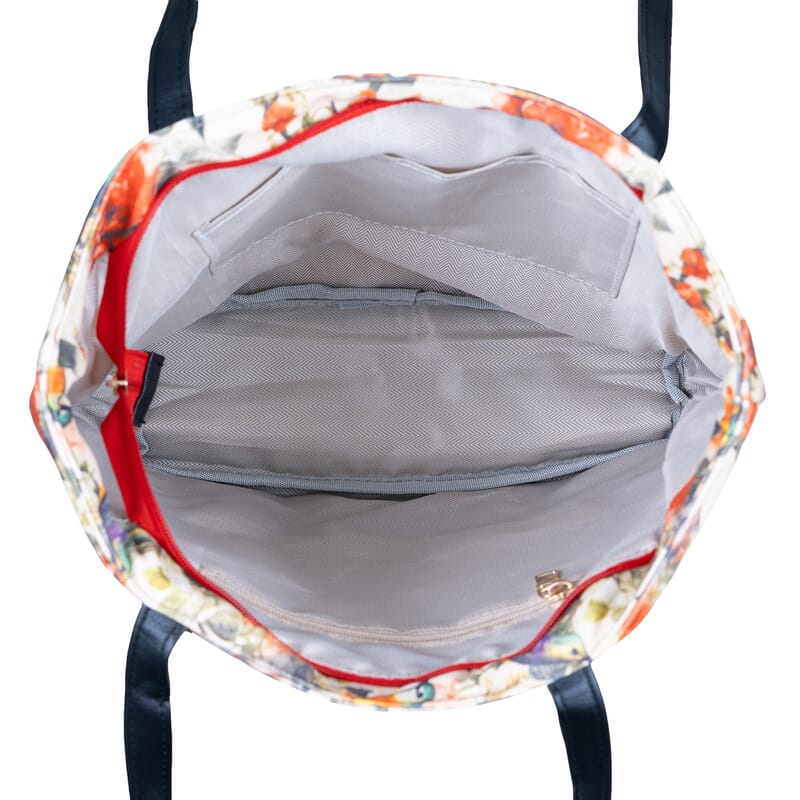 Passage Multi Color Floral Print 60% Polyester, 10% Cotton, 30% Faux Leather Tote Bag