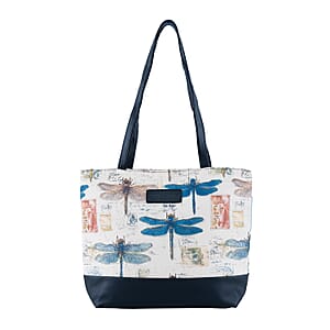 Passage Multi Color Dragonfly Print 60% Polyester, 10% Cotton, 30% Faux Leather Tote Bag