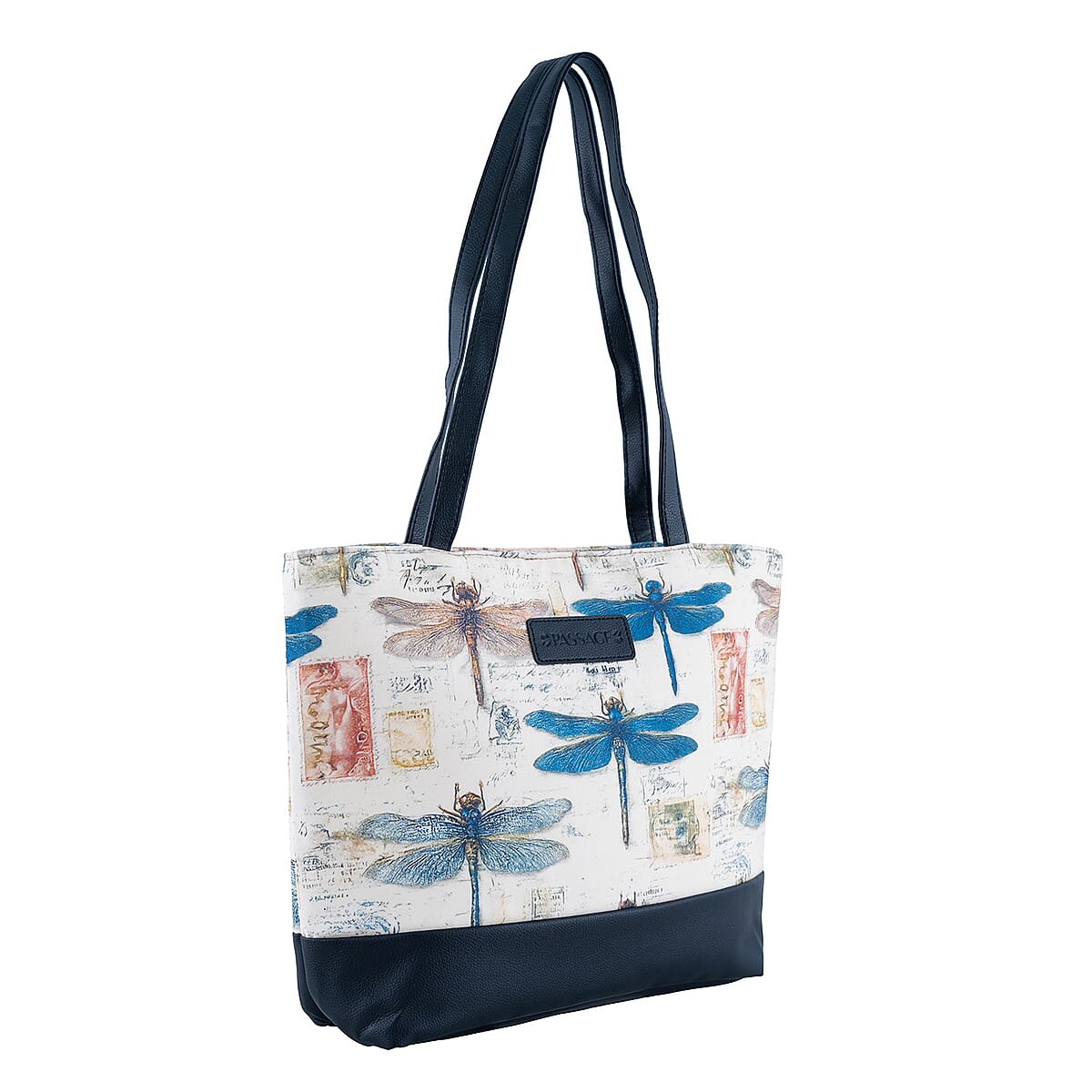 Passage Multi Color Dragonfly Print 60% Polyester, 10% Cotton, 30% Faux Leather Tote Bag image number 3