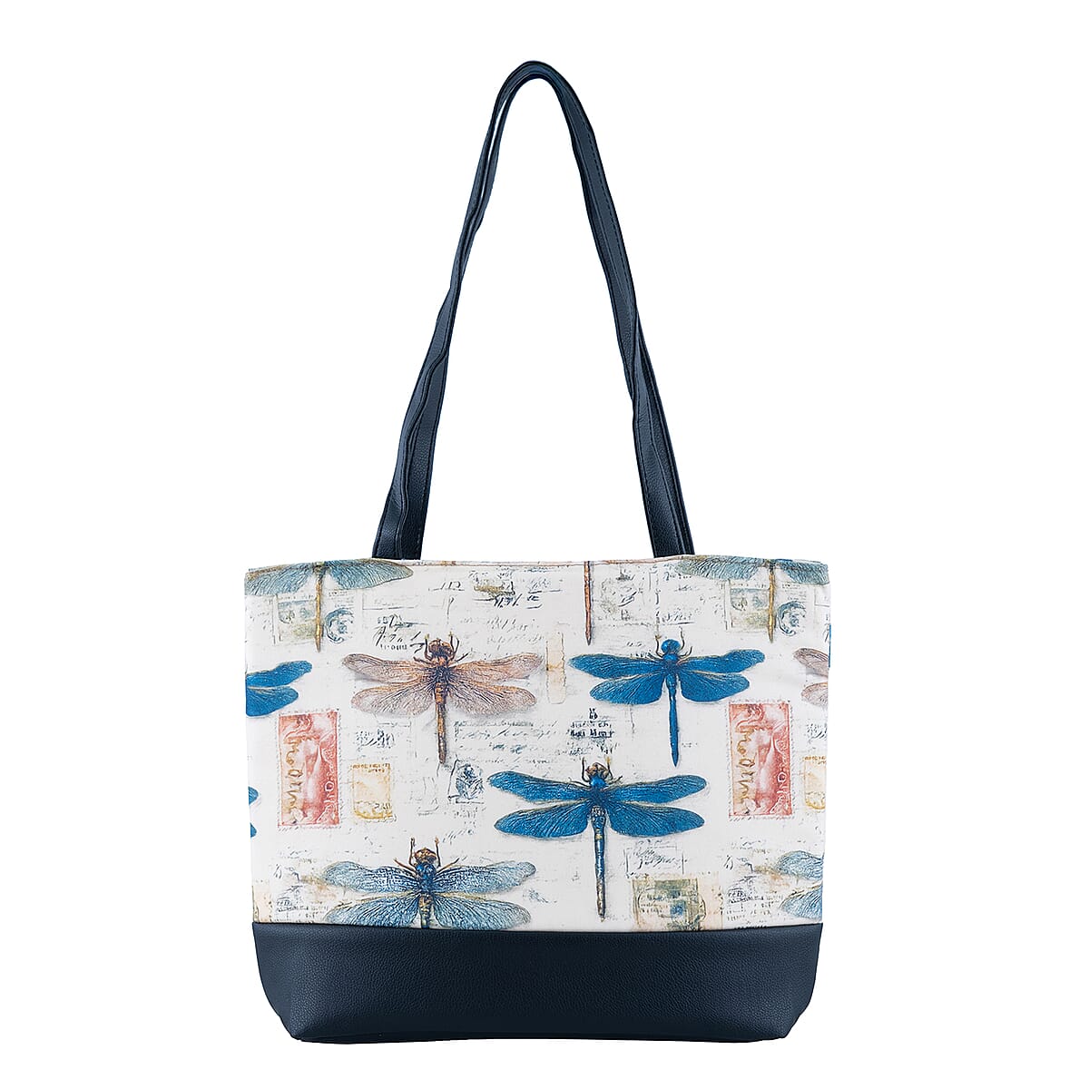 Passage Multi Color Dragonfly Print 60% Polyester, 10% Cotton, 30% Faux Leather Tote Bag image number 5