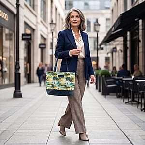 Passage Multi Color Tropical Landscape Print 60% Polyester, 10% Cotton, 30% Faux Leather Tote Bag