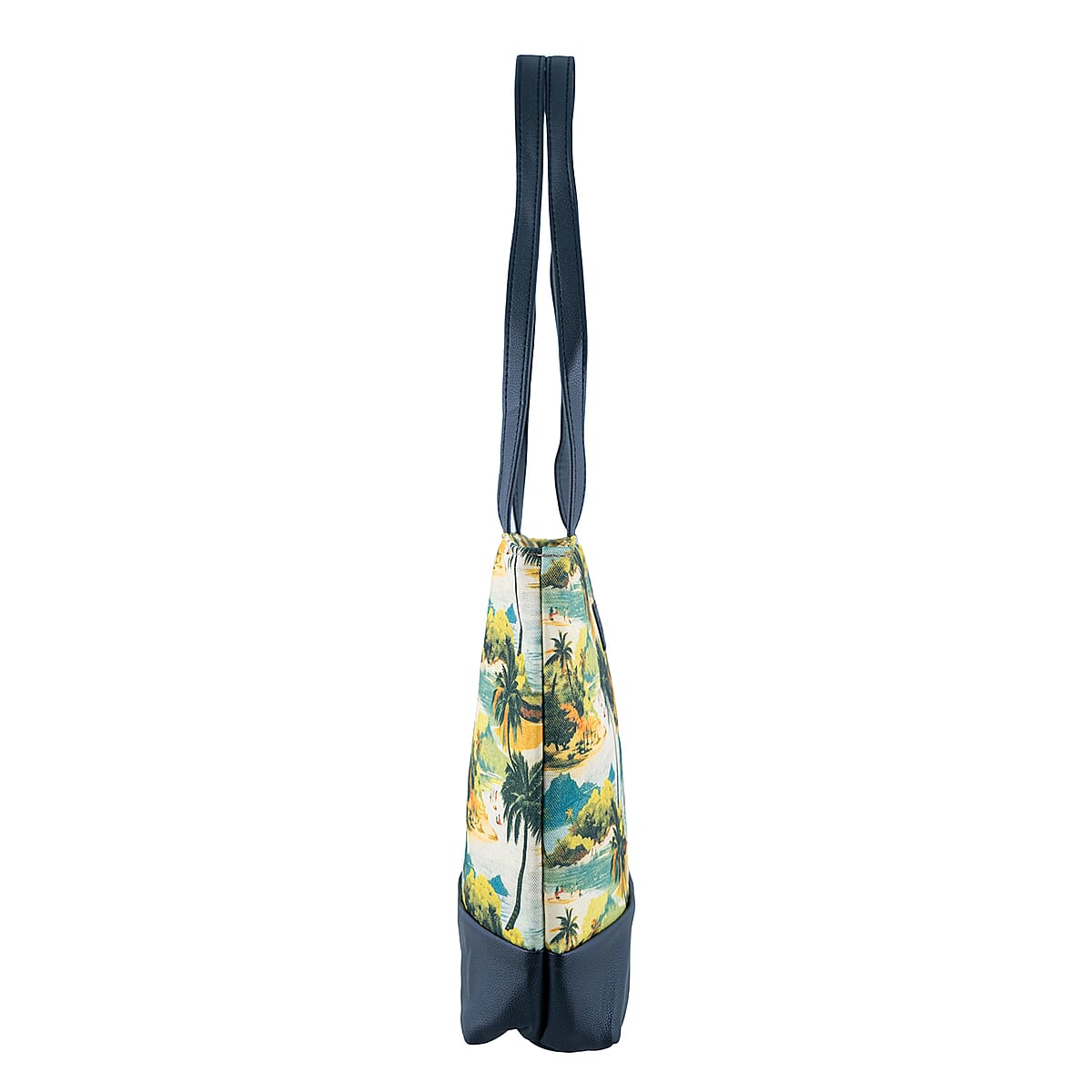 Passage Multi Color Tropical Landscape Print 60% Polyester, 10% Cotton, 30% Faux Leather Tote Bag image number 4