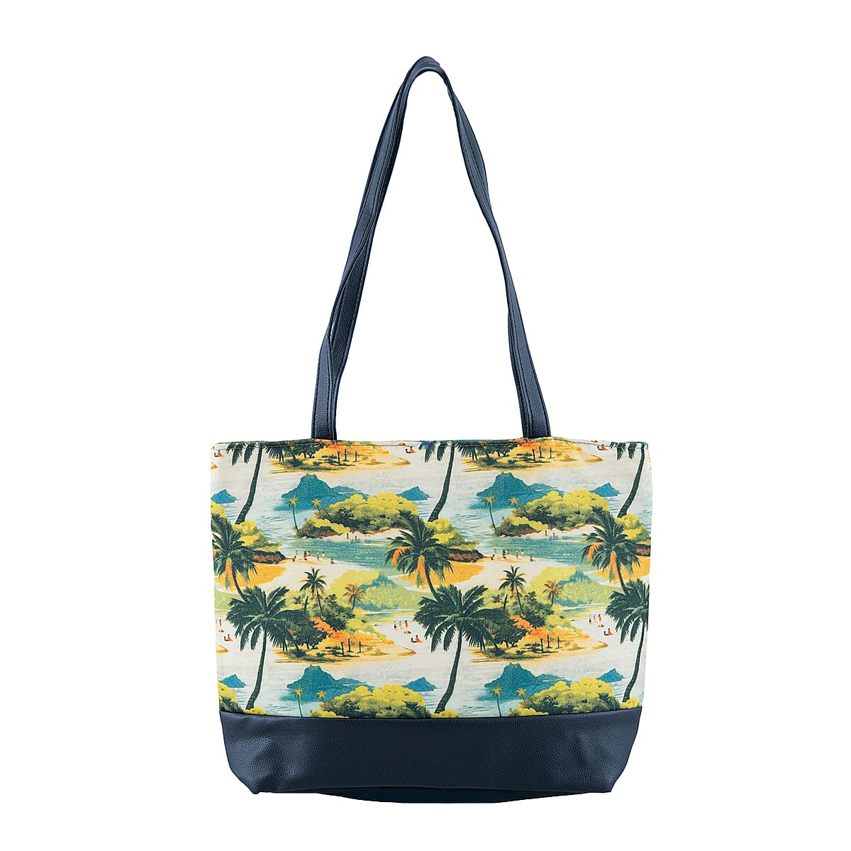 Passage Multi Color Tropical Landscape Print 60% Polyester, 10% Cotton, 30% Faux Leather Tote Bag image number 5