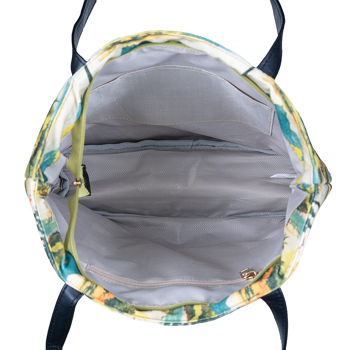 Passage Multi Color Tropical Landscape Print 60% Polyester, 10% Cotton, 30% Faux Leather Tote Bag image number 7