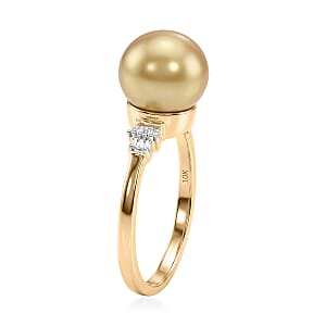 Luxoro AAA South Sea Golden Cultured Pearl and Diamond I2 0.10 ctw Signature Ring in 10K Yellow Gold (Size 10.0)