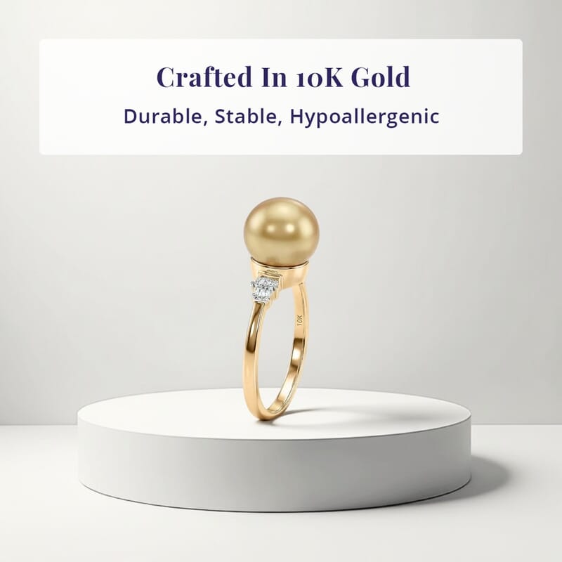 Luxoro AAA South Sea Golden Cultured Pearl and Diamond I2 0.10 ctw Signature Ring in 10K Yellow Gold (Size 10.0)