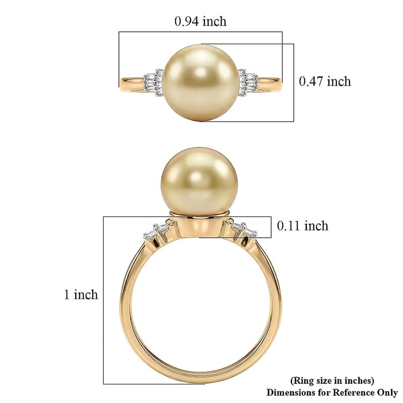 Luxoro AAA South Sea Golden Cultured Pearl and Diamond I2 0.10 ctw Signature Ring in 10K Yellow Gold (Size 10.0)