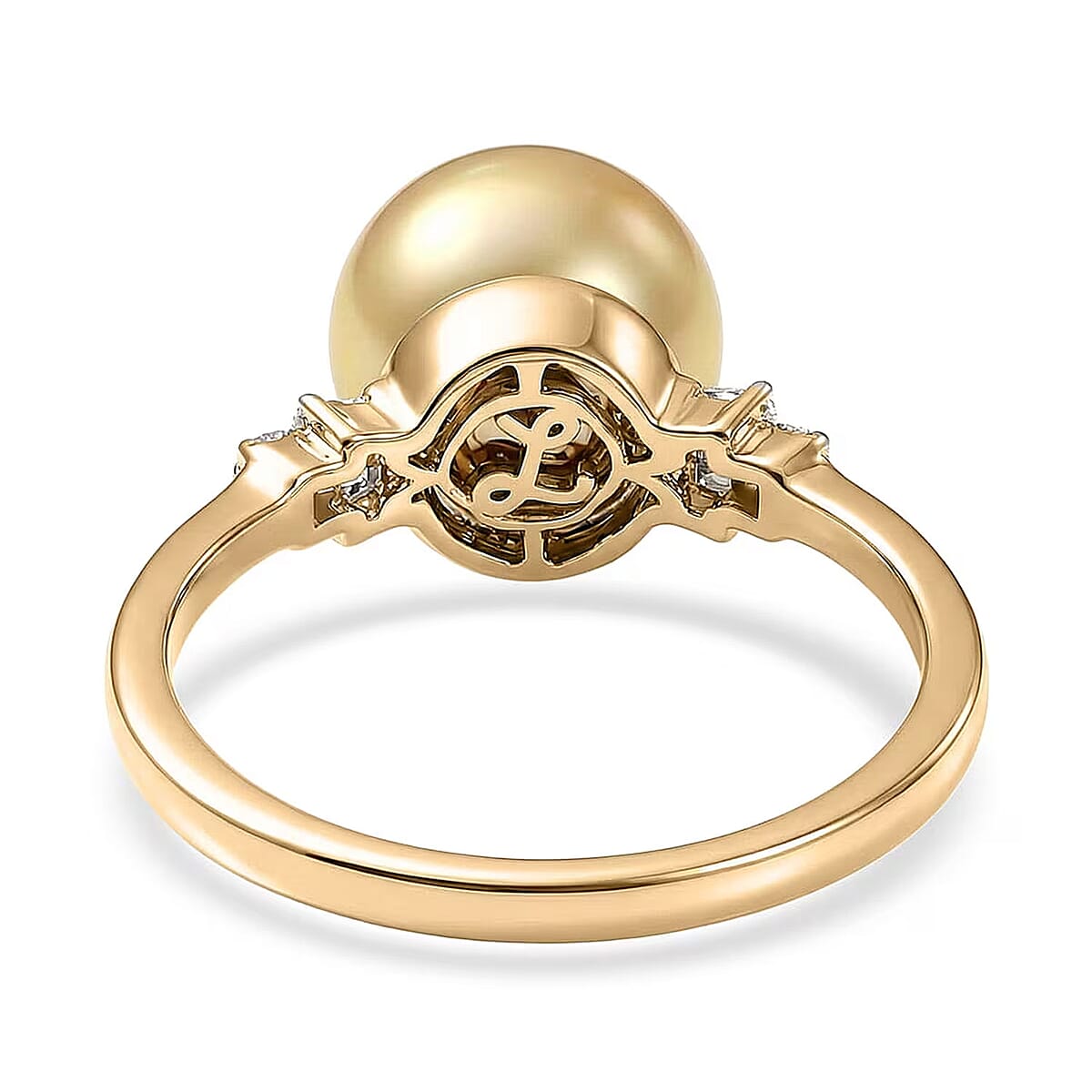 Luxoro 10K Yellow Gold AAA South Sea Golden Cultured Pearl 10-11mm, Diamond (I2) Signature Ring (Size 10.0) 0.10 ctw image number 6