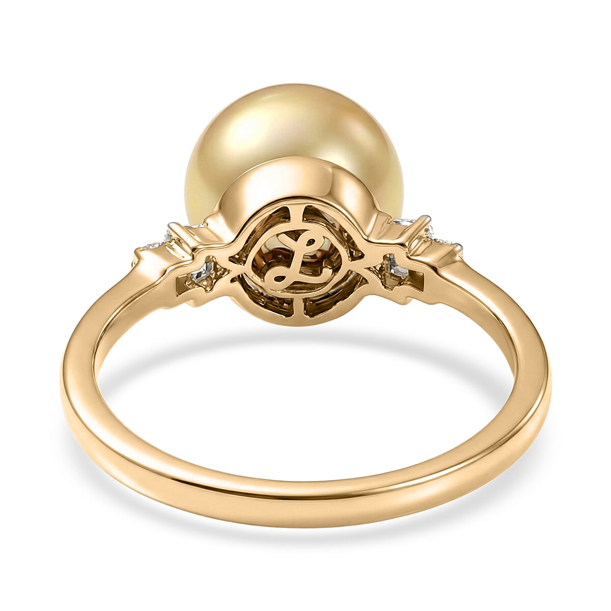 Luxoro AAA South Sea Golden Cultured Pearl and Diamond (I2) 0.10 ctw Signature Ring in 10K Yellow Gold (Size 6.0) image number 4