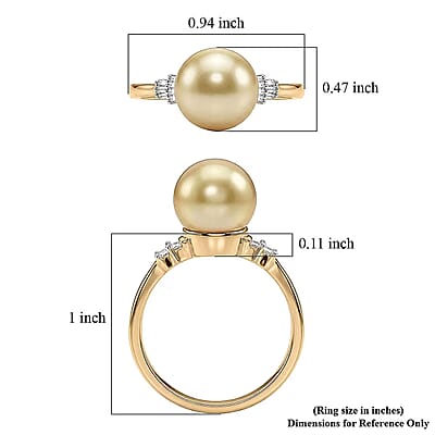 Luxoro AAA South Sea Golden Cultured Pearl and Diamond I2 0.10 ctw Signature Ring in 10K Yellow Gold (Size 7.0)