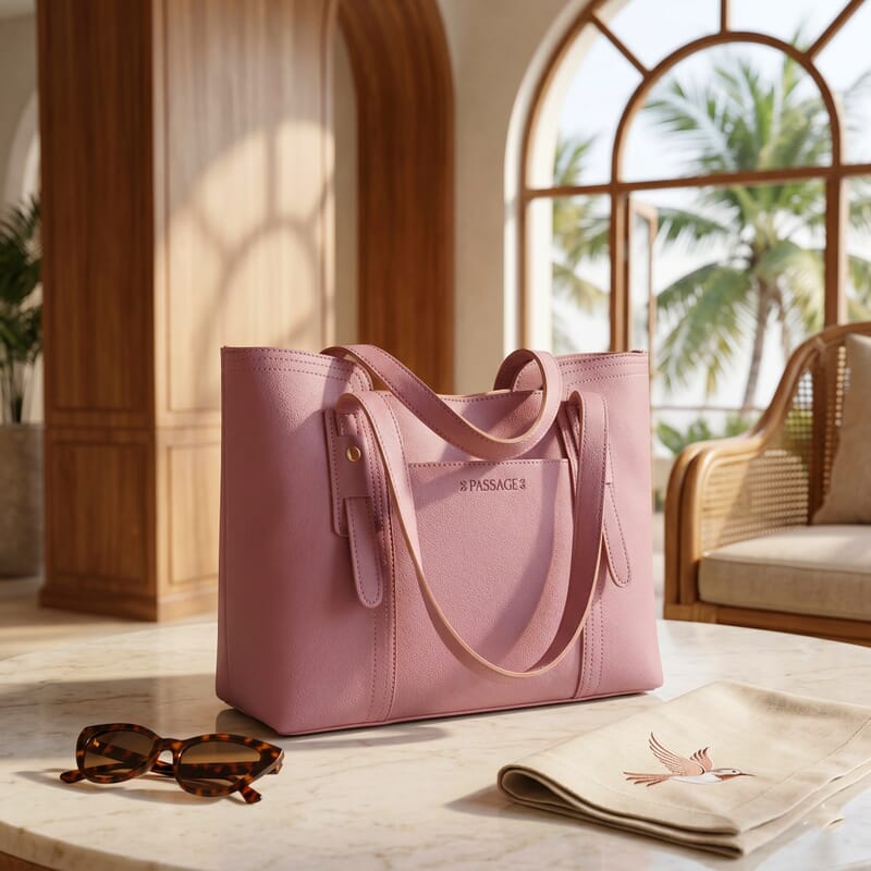 Passage Rose & Brown Structured Faux Leather Tote Bag