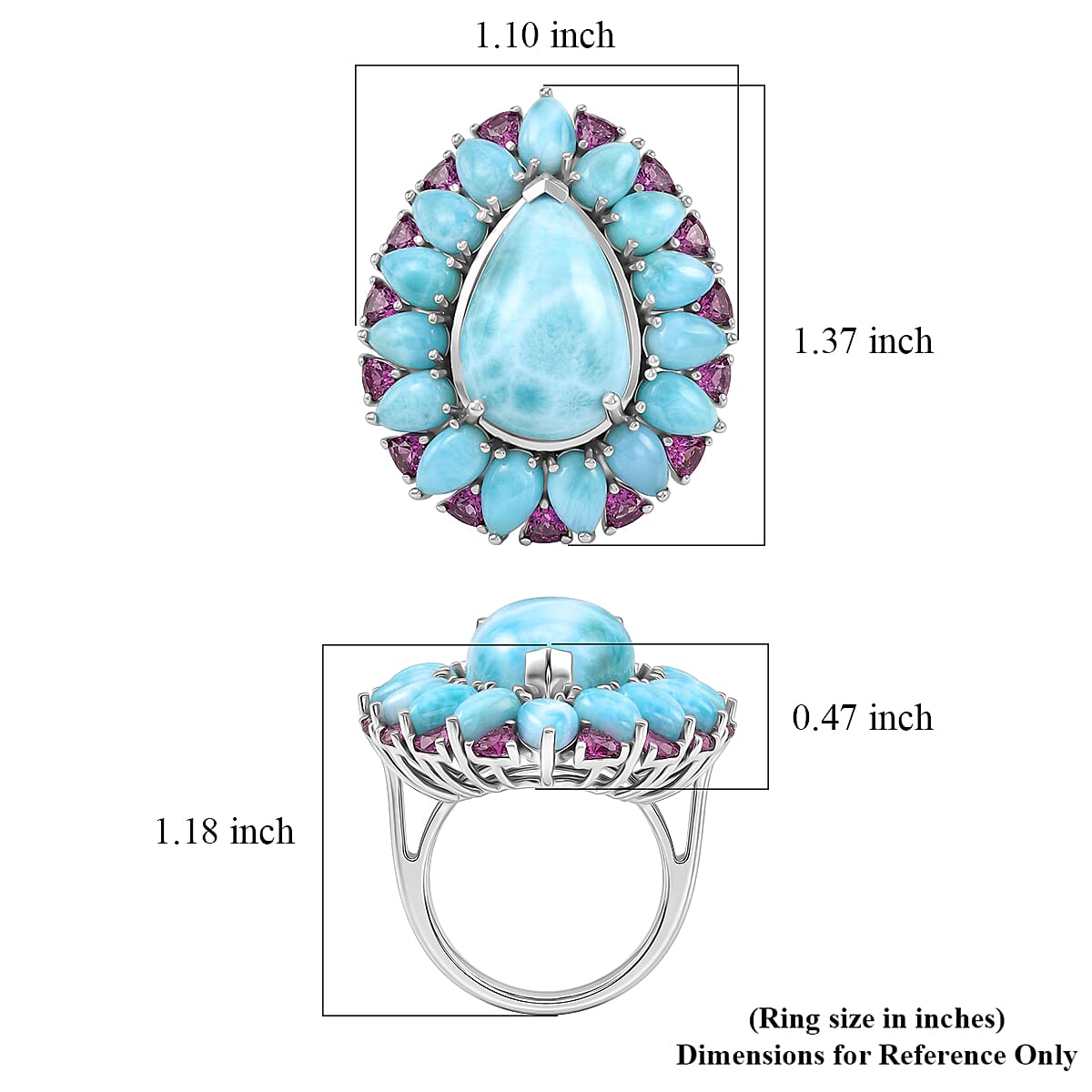 D'Joy Larimar and Orissa Rhodolite Garnet 22.10 ctw Ocean Ripple Halo Ring in Rhodium Over Sterling Silver (Size 8.0) image number 5