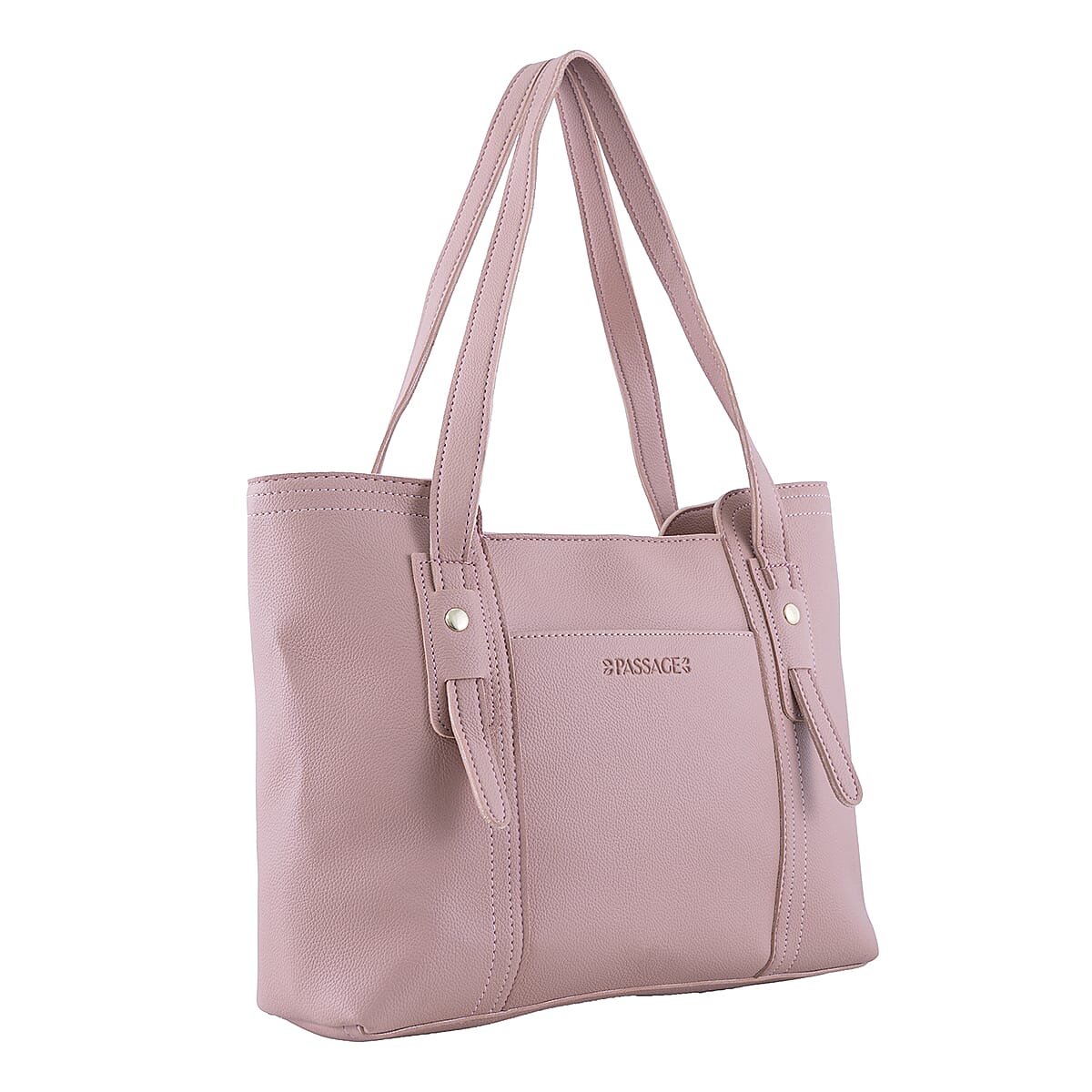 Passage Blush Pink Structured Faux Leather Tote Bag image number 3