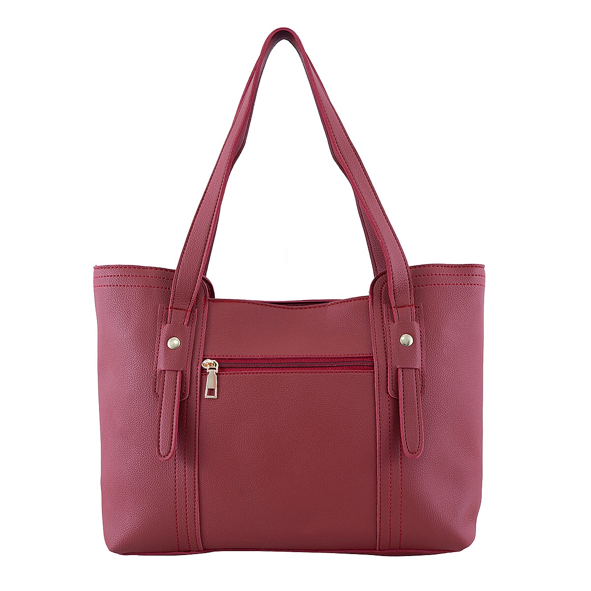 Passage Red Structured Faux Leather Tote Bag image number 5