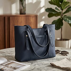 Passage Black Structured Faux Leather Tote Bag