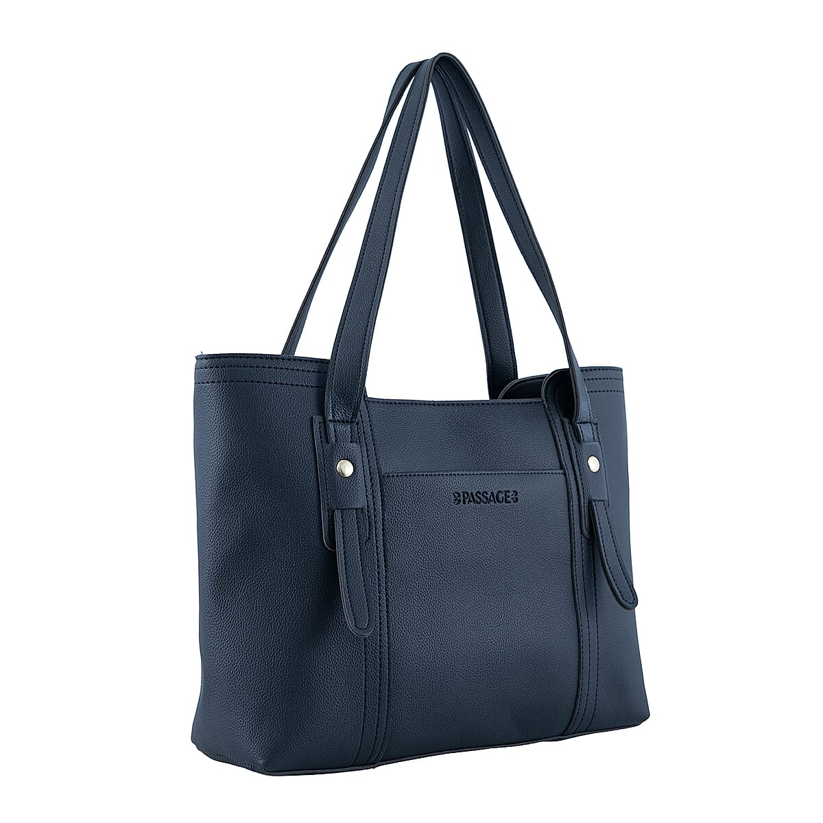 Passage Black Structured Faux Leather Tote Bag image number 3