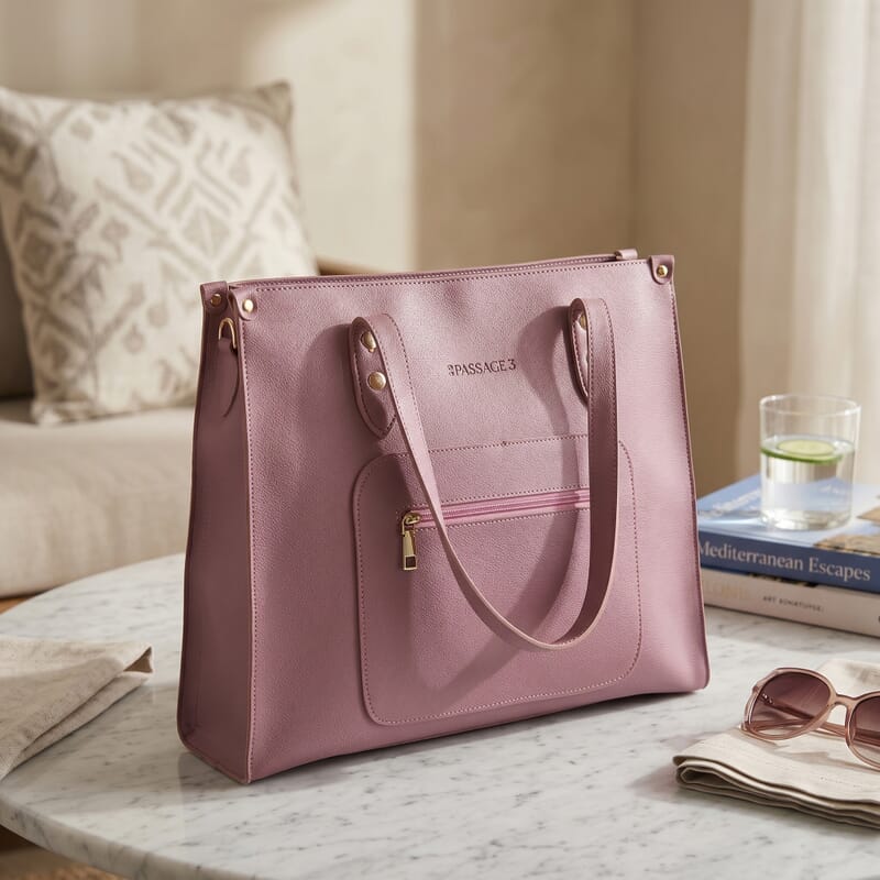 Passage Brown Rose Classic Faux Leather Tote Bag