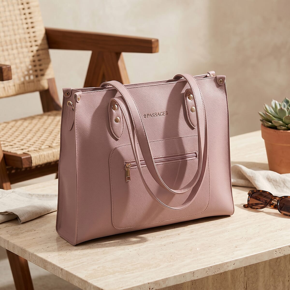 Passage Blush Pink Classic Faux Leather Tote Bag image number 1