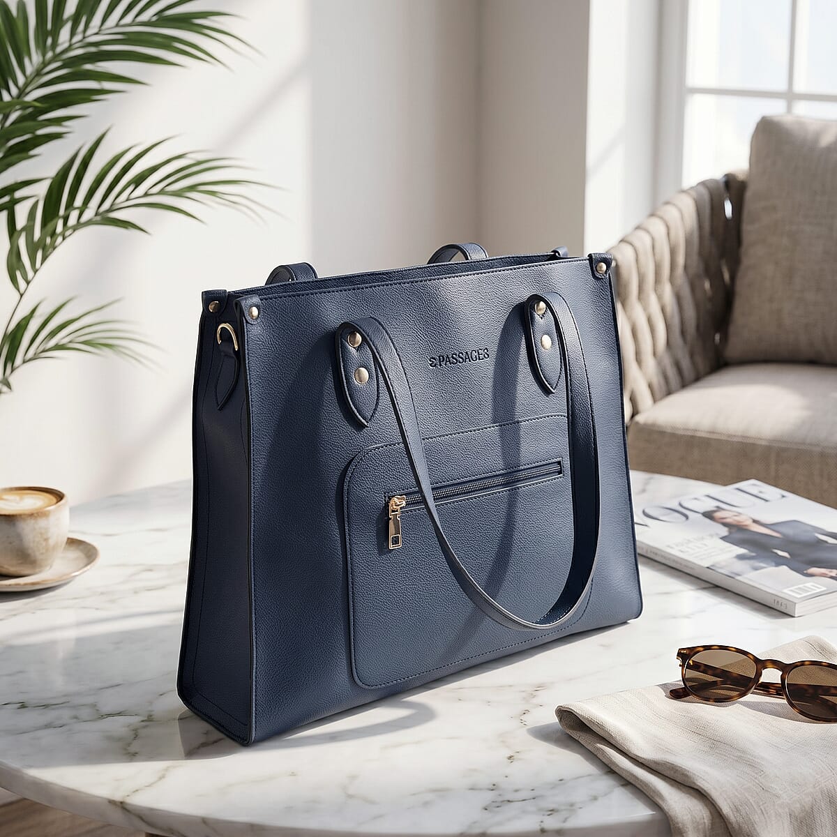 Passage Black Classic Faux Leather Tote Bag image number 1
