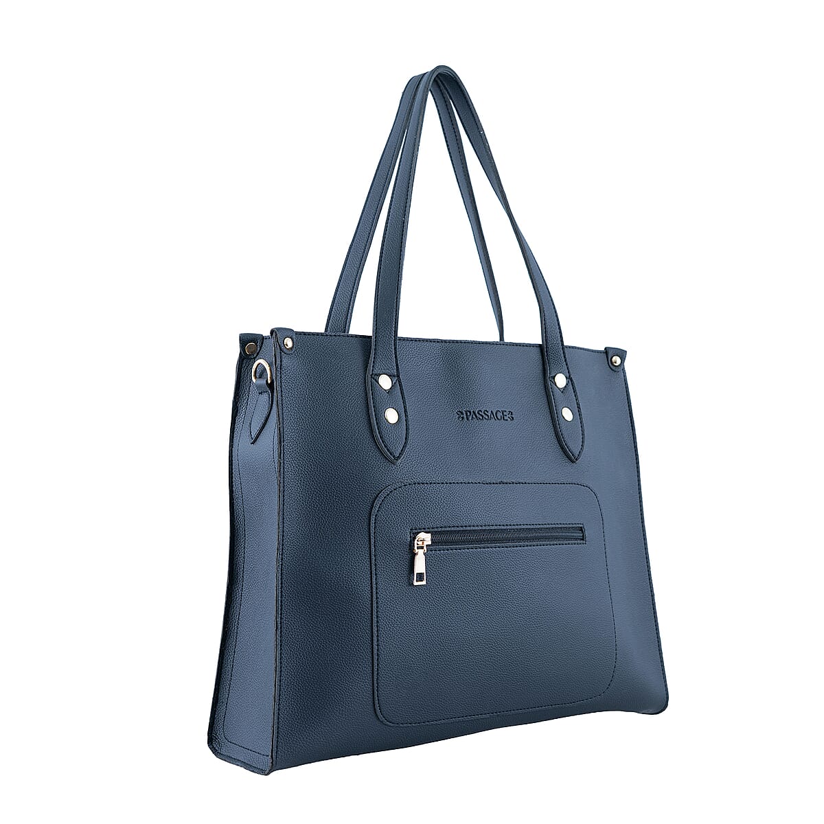 Passage Black Classic Faux Leather Tote Bag image number 3