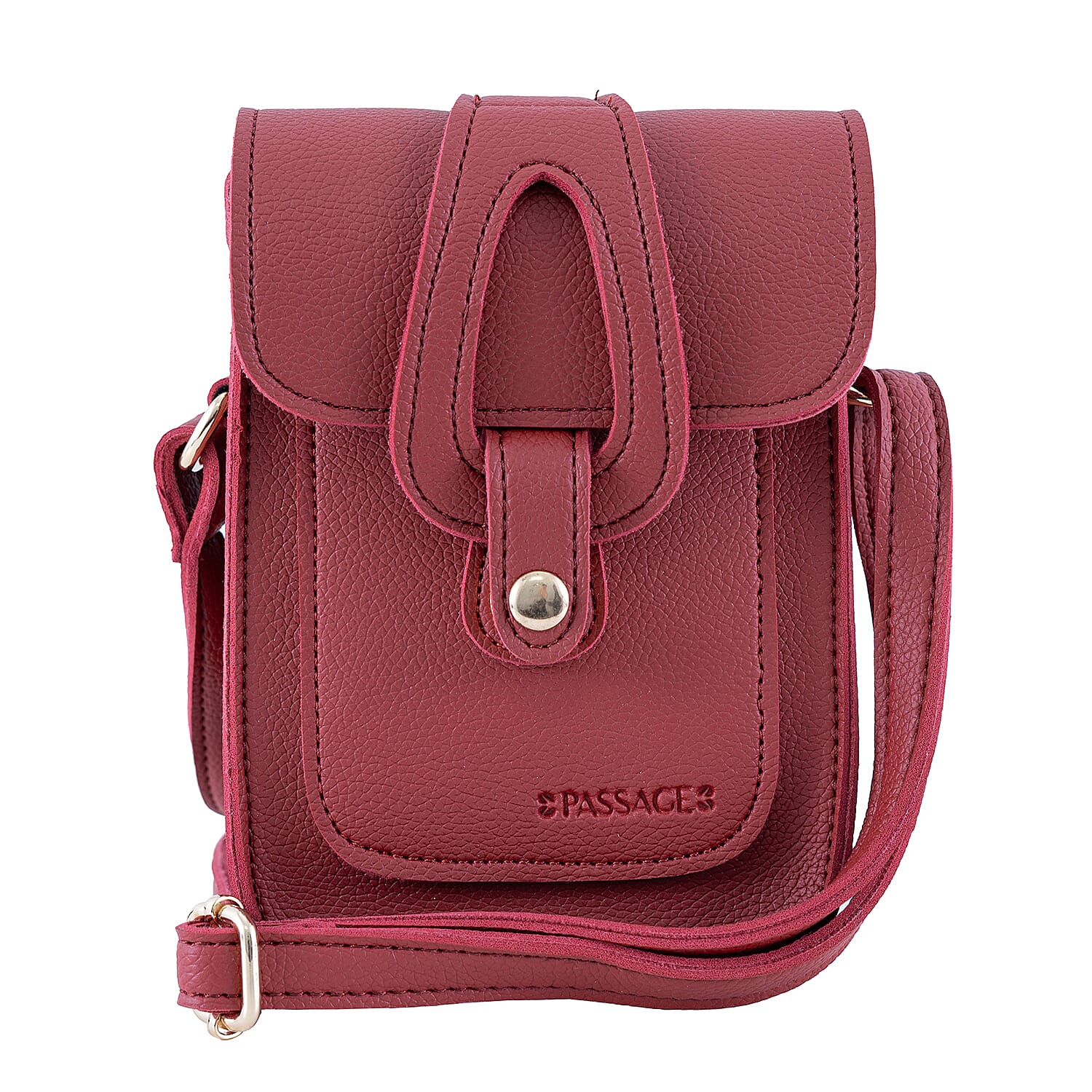Passage Red Faux Leather Mini Crossbody Flap Bag