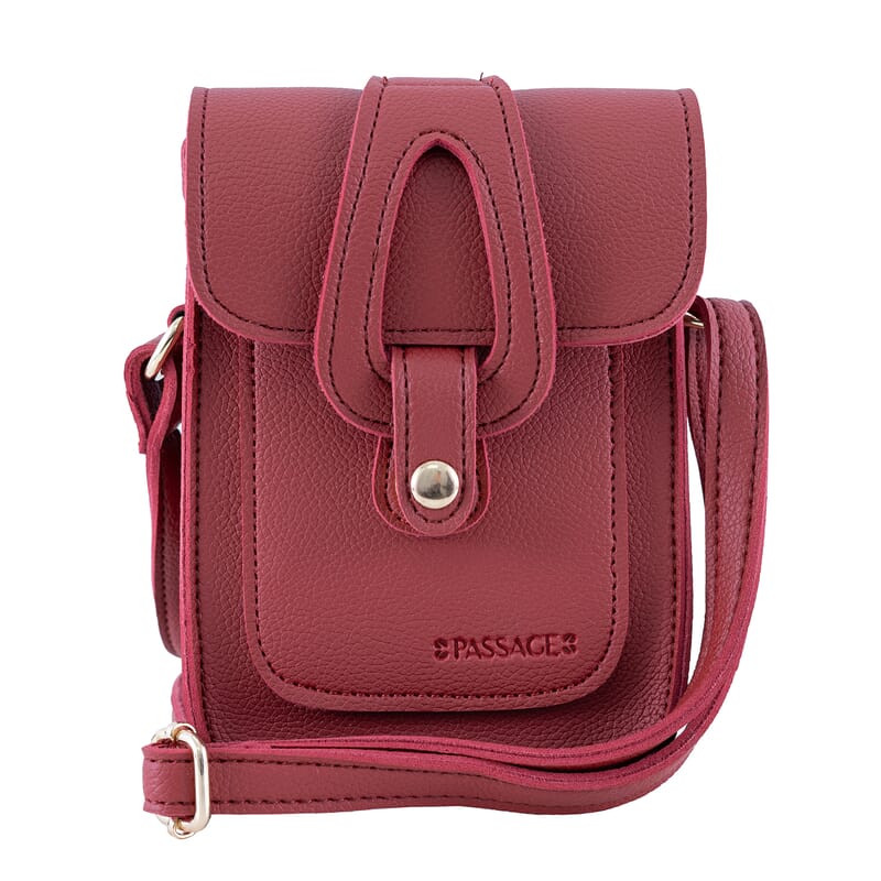 Passage Red Faux Leather Mini Crossbody Flap Bag