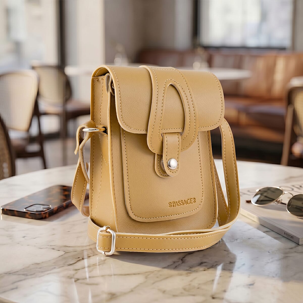 Passage Tan Faux Leather Mini Crossbody Flap Bag image number 1
