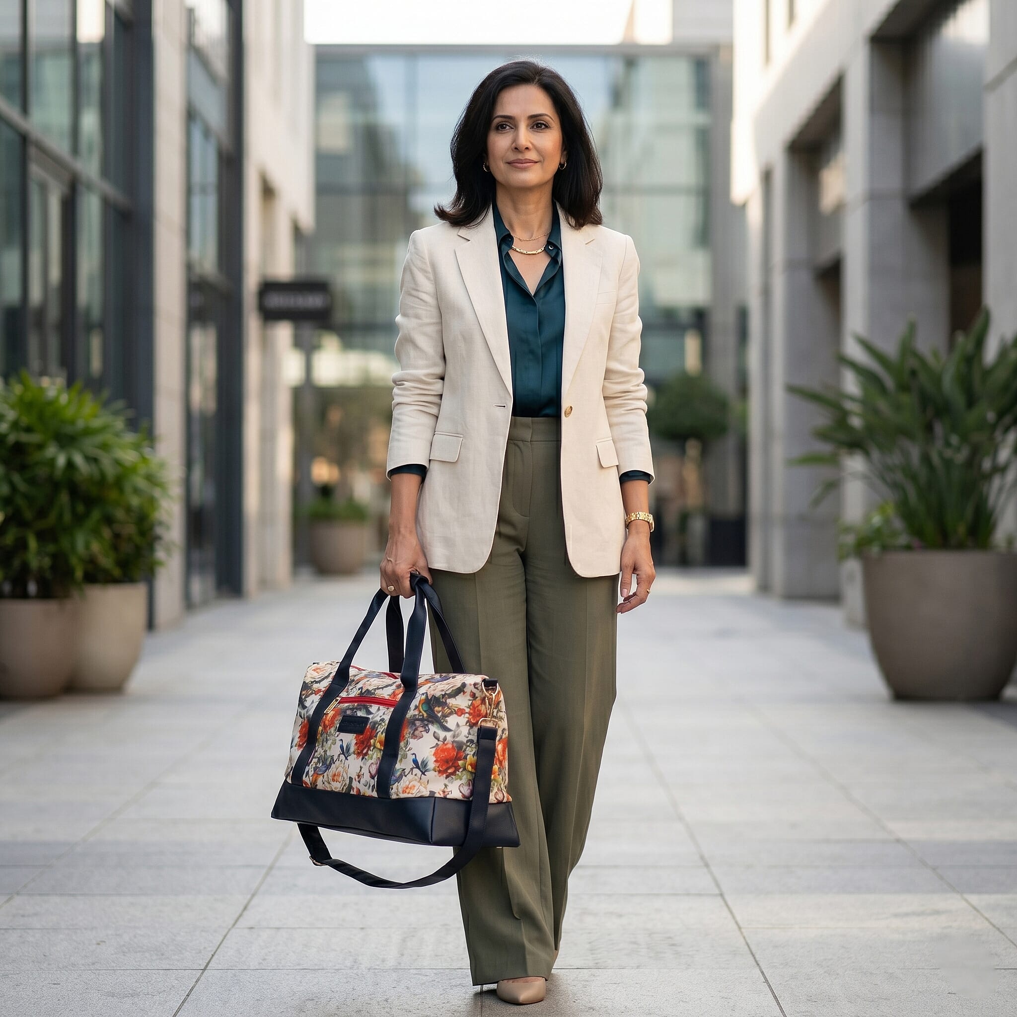 Passage Multi Color Floral Print 60% Polyester, 10% Cotton, 30% Faux Leather Travel Duffel Bag