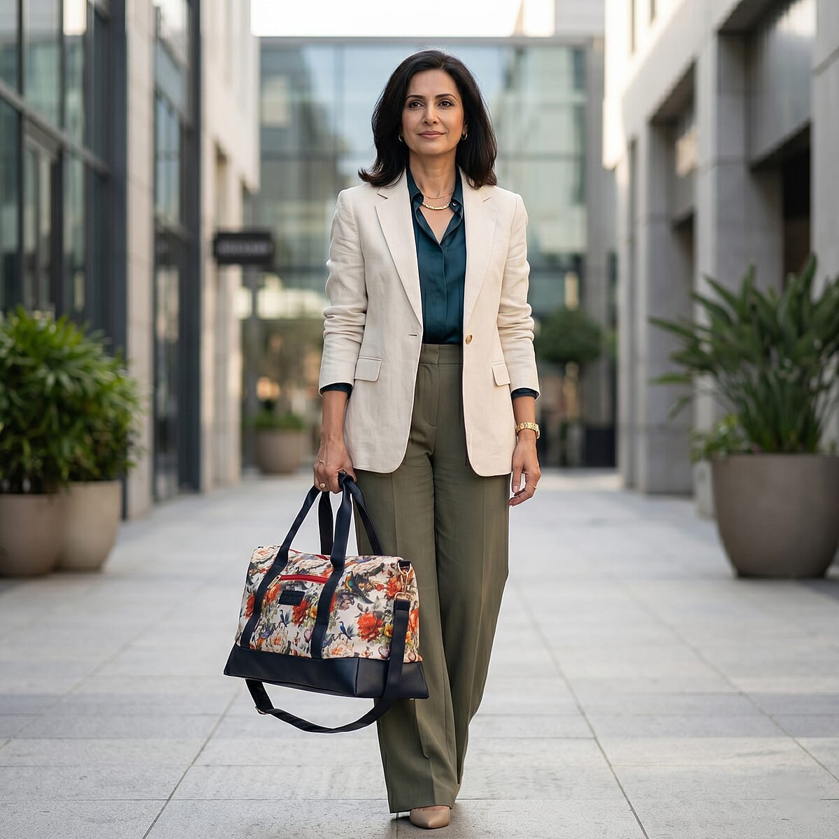 Passage Multi Color Floral Print 60% Polyester, 10% Cotton, 30% Faux Leather Travel Duffel Bag image number 2