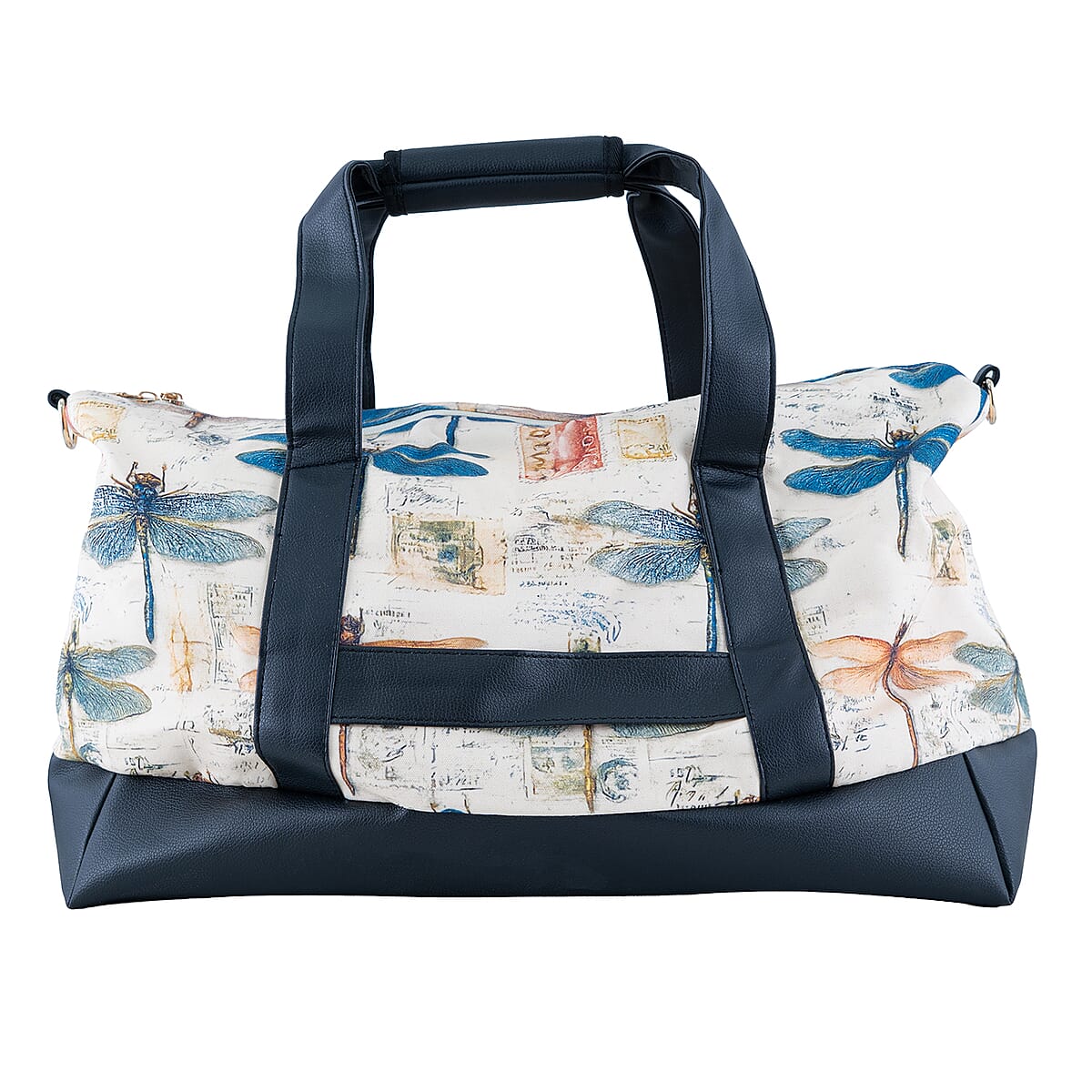 Passage Multi Color Dragonfly Print 60% Polyester, 10% Cotton, 30% Faux Leather Travel Duffel Bag image number 5