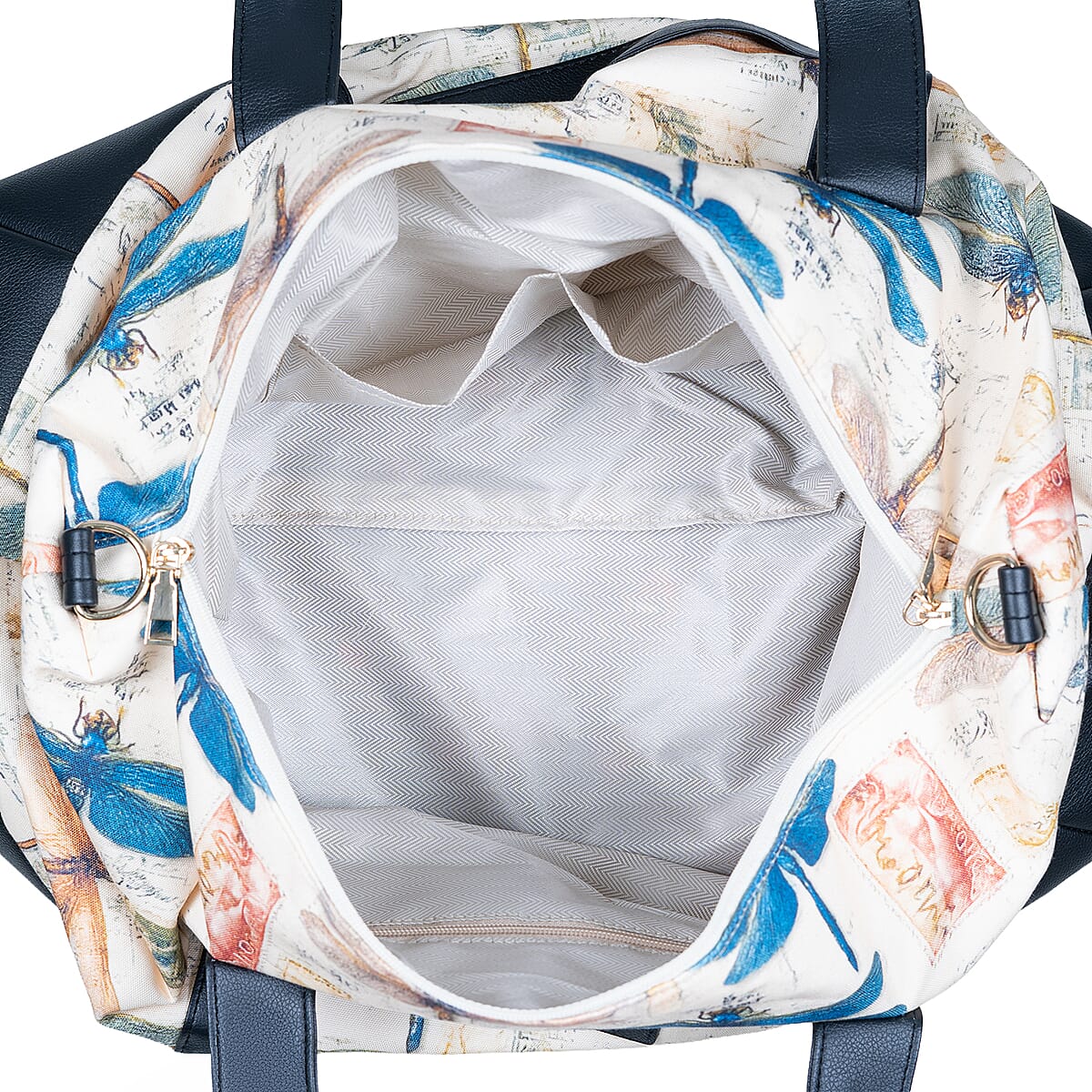 Passage Multi Color Dragonfly Print 60% Polyester, 10% Cotton, 30% Faux Leather Travel Duffel Bag image number 7