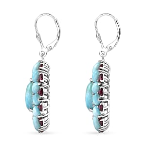 D'Joy Larimar and Orissa Rhodolite Garnet 23.00 ctw Ocean Ripple Halo Earrings in Rhodium Over Sterling Silver