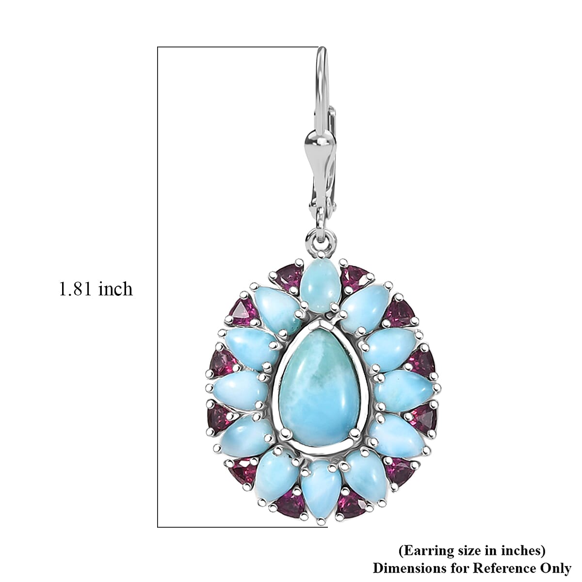 D'Joy Larimar and Orissa Rhodolite Garnet 23.00 ctw Ocean Ripple Halo Earrings in Rhodium Over Sterling Silver image number 5