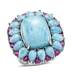D'Joy Larimar and Orissa Rhodolite Garnet 27.00 ctw Ocean Ripple Halo Ring in Rhodium Over Sterling Silver (Size 10.0)