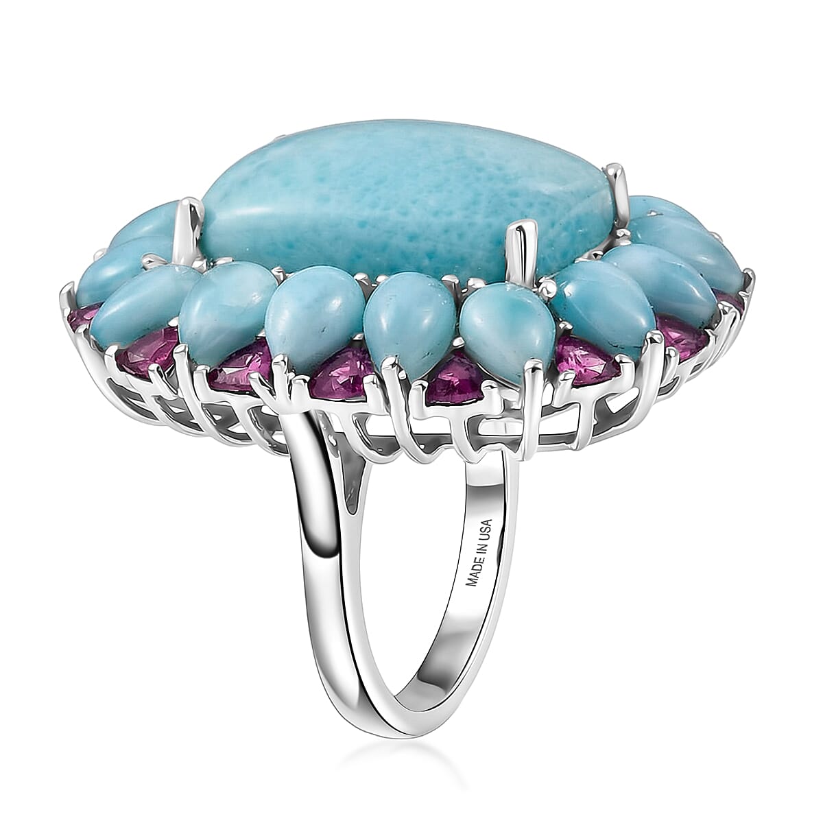 D'Joy Larimar and Orissa Rhodolite Garnet 27.00 ctw Ocean Ripple Halo Ring in Rhodium Over Sterling Silver (Size 7.0) image number 3