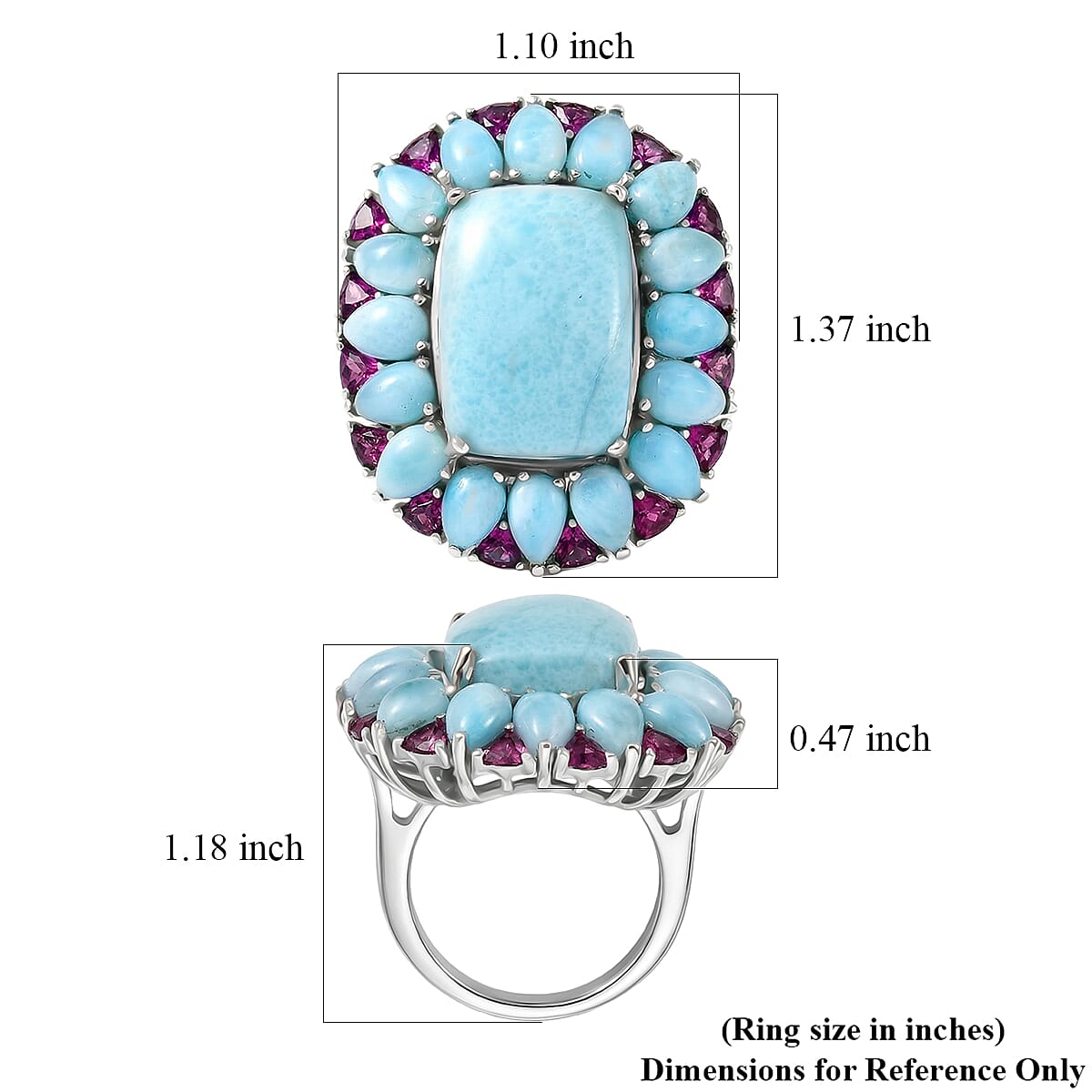 D'Joy Larimar and Orissa Rhodolite Garnet 27.00 ctw Ocean Ripple Halo Ring in Rhodium Over Sterling Silver (Size 7.0) image number 5