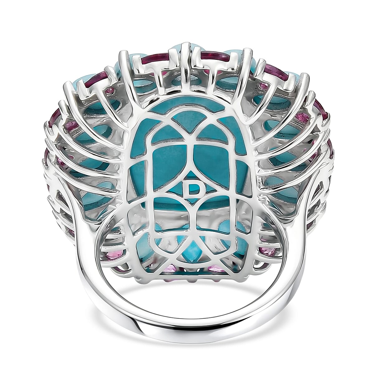 D'Joy Larimar and Orissa Rhodolite Garnet 27.00 ctw Ocean Ripple Halo Ring in Rhodium Over Sterling Silver (Size 9.0) image number 4