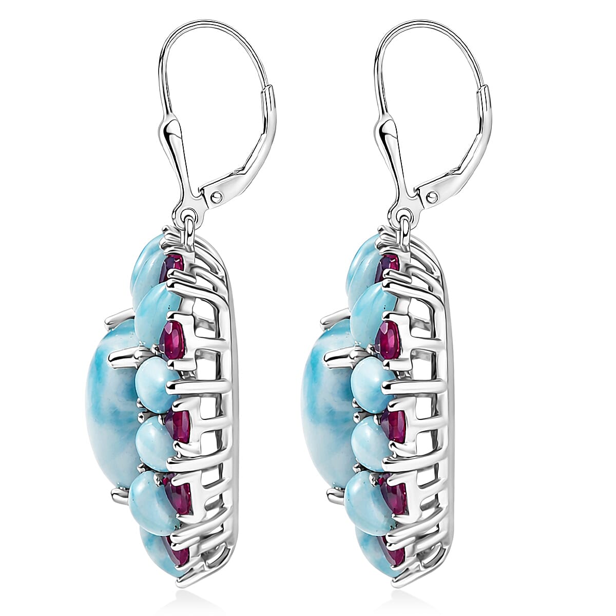 D'Joy Larimar and Orissa Rhodolite Garnet 28.65 ctw Ocean Ripple Halo Earrings in Rhodium Over Sterling Silver image number 3