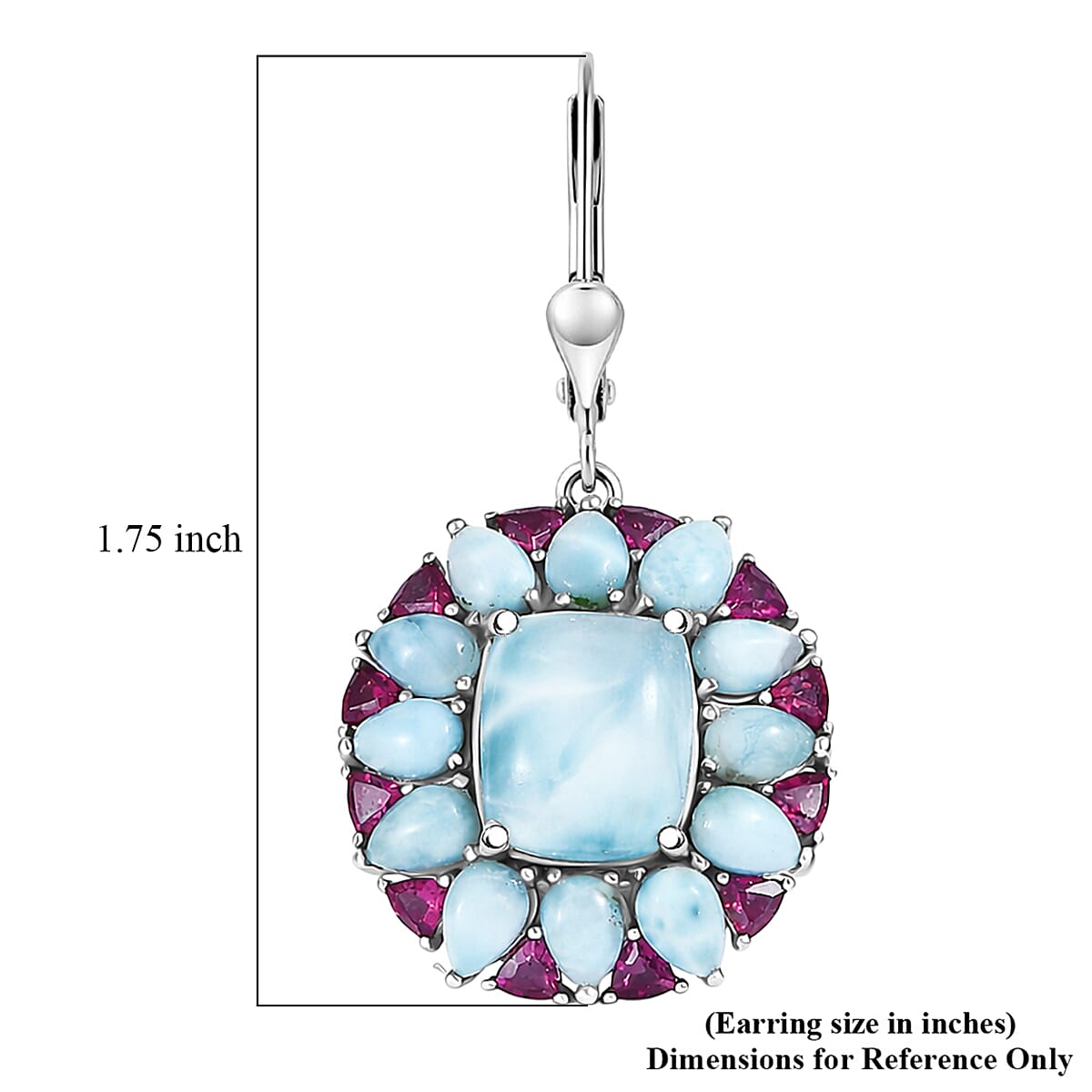 D'Joy Larimar and Orissa Rhodolite Garnet 28.65 ctw Ocean Ripple Halo Earrings in Rhodium Over Sterling Silver image number 5