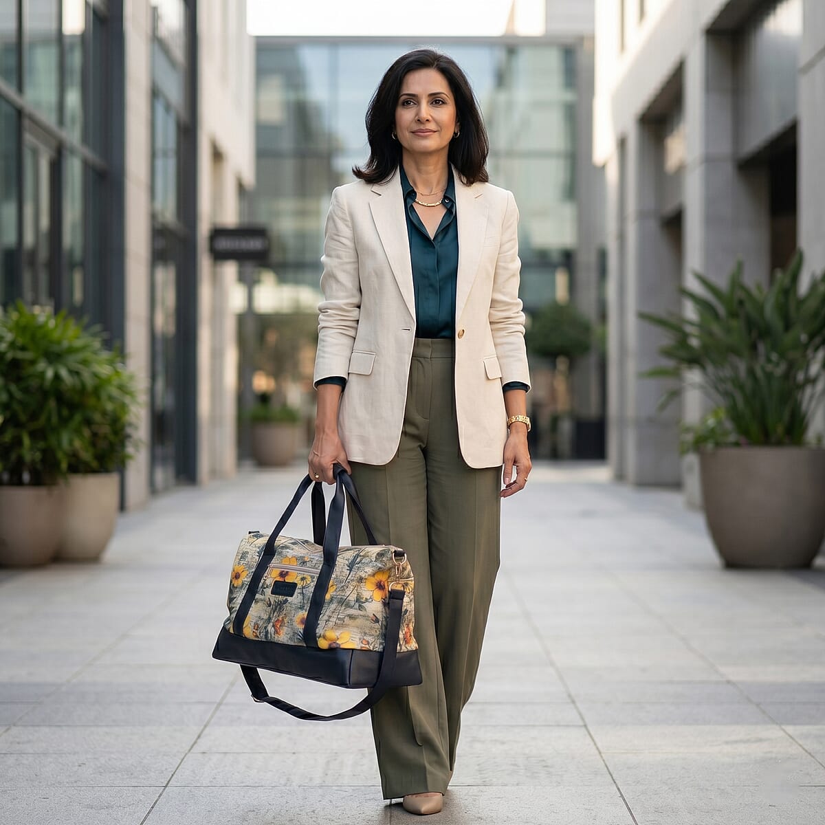 Passage Multi Color Botanical Print 60% Polyester, 10% Cotton, 30% Faux Leather Travel Duffel Bag image number 2