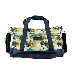 Passage Multi Color Tropical Landscape Print 60% Polyester, 10% Cotton, 30% Faux Leather Travel Duffel Bag