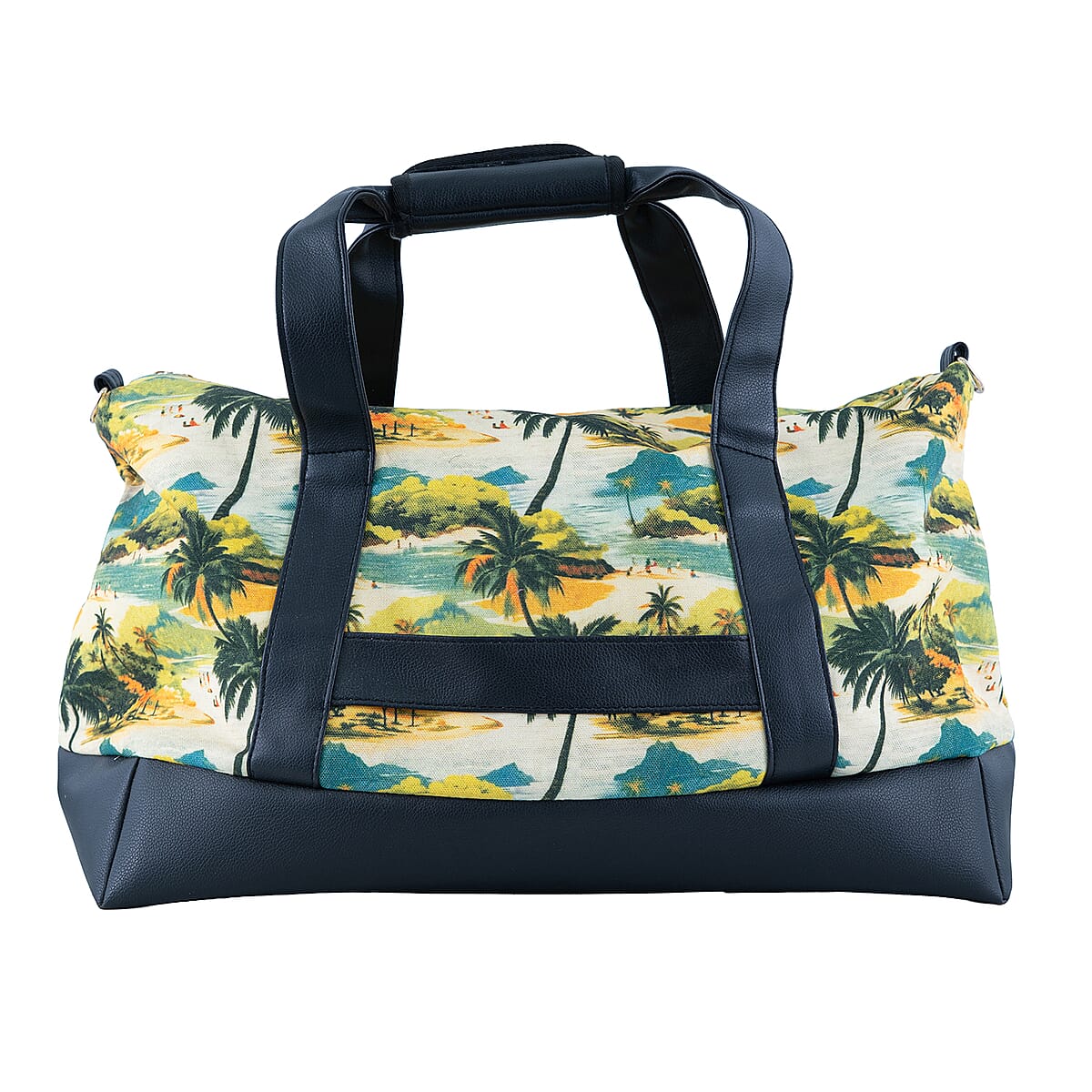 Passage Multi Color Tropical Landscape Print 60% Polyester, 10% Cotton, 30% Faux Leather Travel Duffel Bag image number 5