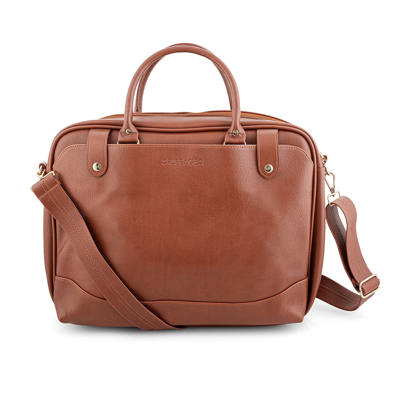 Passage Cognac Faux Leather Soft Briefcase Bag