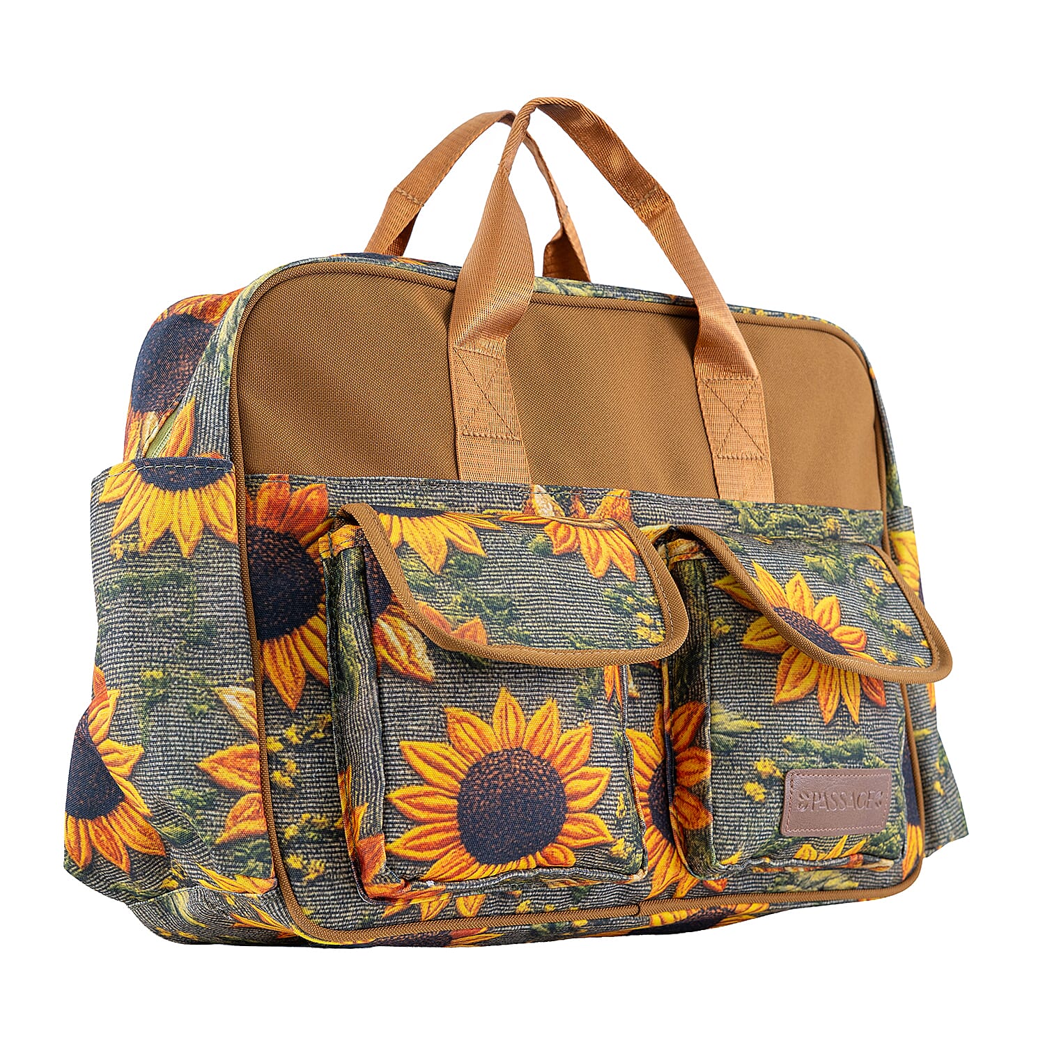 Passage Sunflower Print 65% Polyester and 35% Cotton Multi Pocket Travel Bag