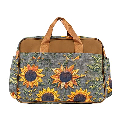 Passage Sunflower Print 65% Polyester and 35% Cotton Multi Pocket Travel Bag