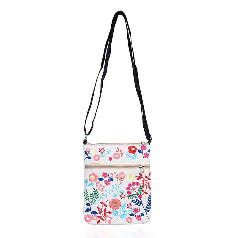 Cream Embroidery Floral Pattern Mini Shoulder Bag