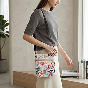 Cream Embroidery Floral Pattern Mini Shoulder Bag